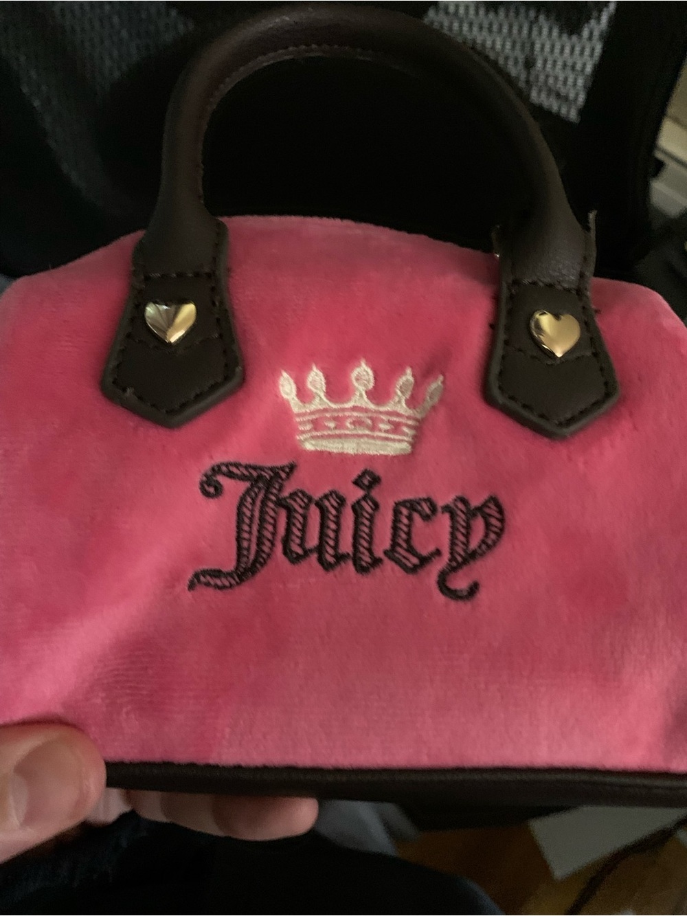 Juicy Couture Hot Pink Plush Mini Bag with Brown Trim